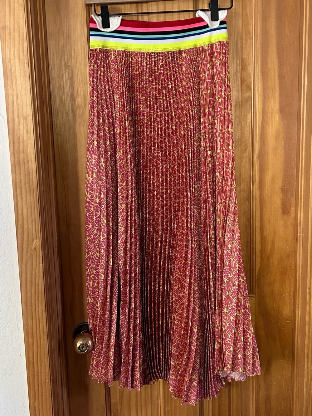 Fendi Pleated Silk Midi Skirt with Multicolor Elastic Waistband